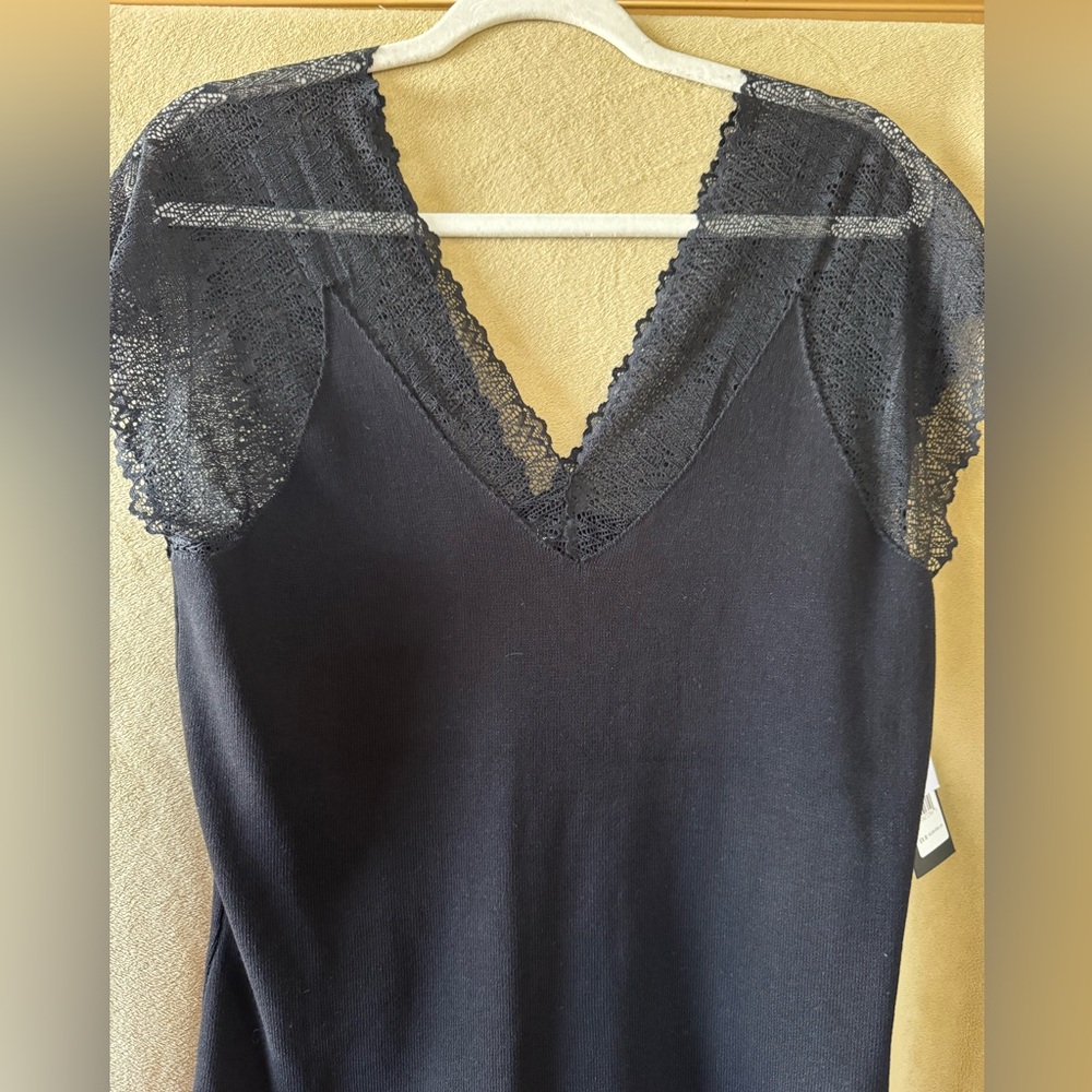 Nicole Miller Black Knit Top/Sweater with Lace Detail Size L - Picture 6 of 13